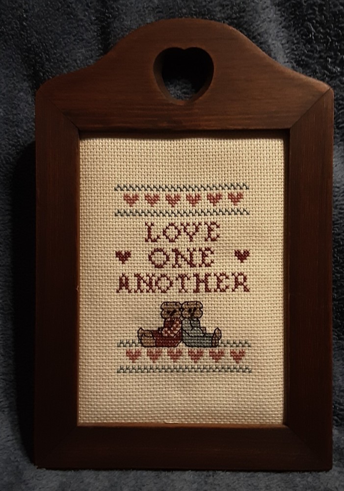 Framed finished Cross Stitch Love One Another