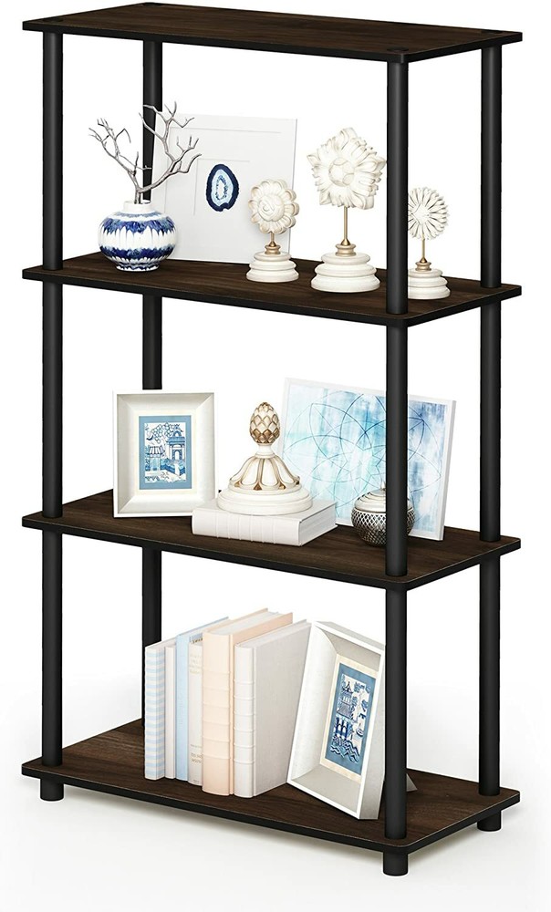 Walnut Black 4 Tier Display Rack Shelf Bookcase Storage Organizer Multipurpose