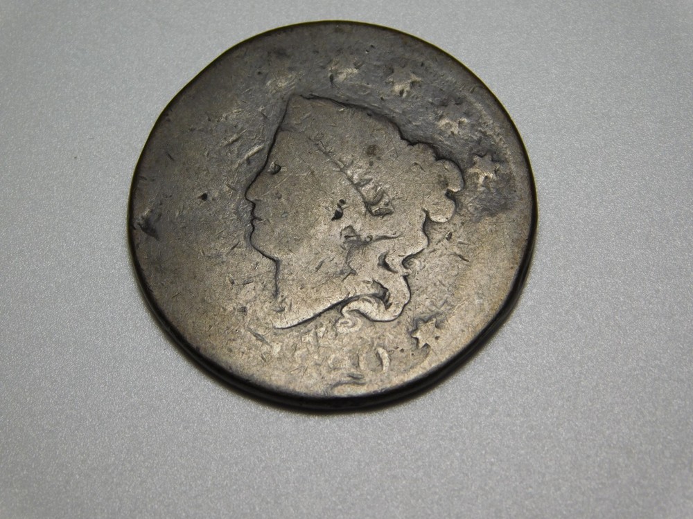 OLD  US  COPPER COINS  1820  CORONET  HEAD  LARGE CENT *SCRATCHES ON REVERSE*