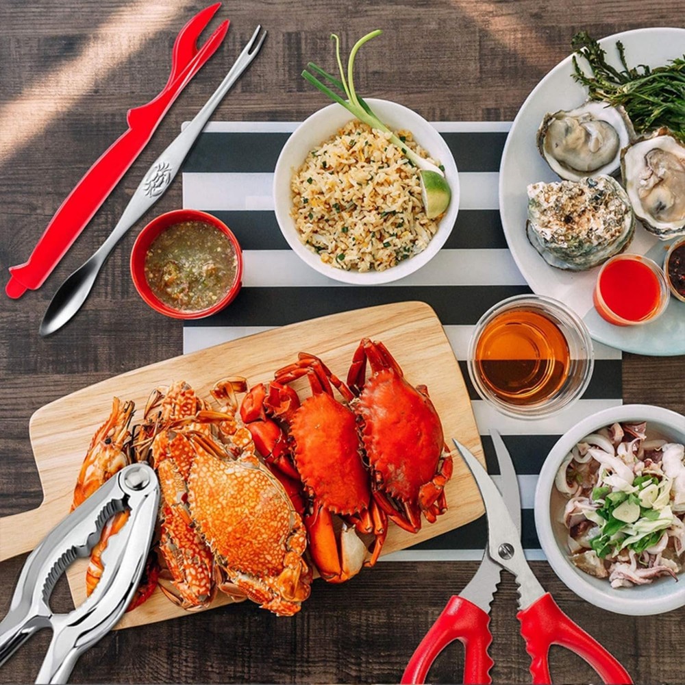 19 Pcs Seafood Tools Set, Crab Crackers And Tools Set, Include 4 Crab Crackers,