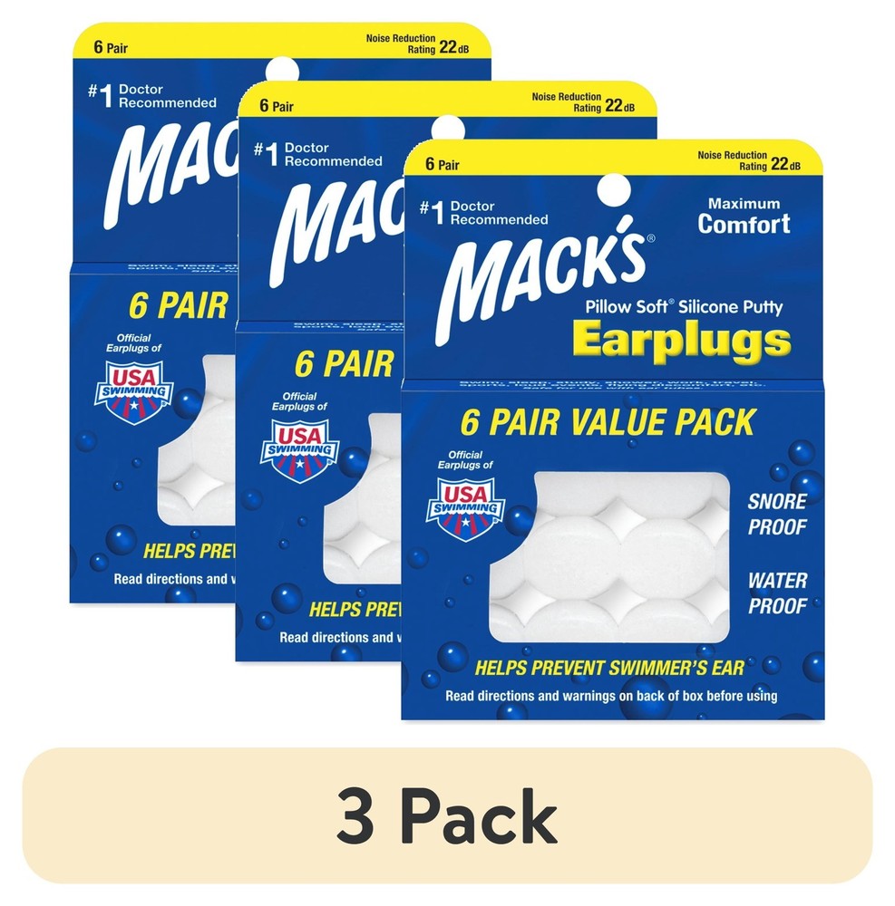 3 pack,Mack's Pillow Soft Silicone Earplugs , 6 Pair.