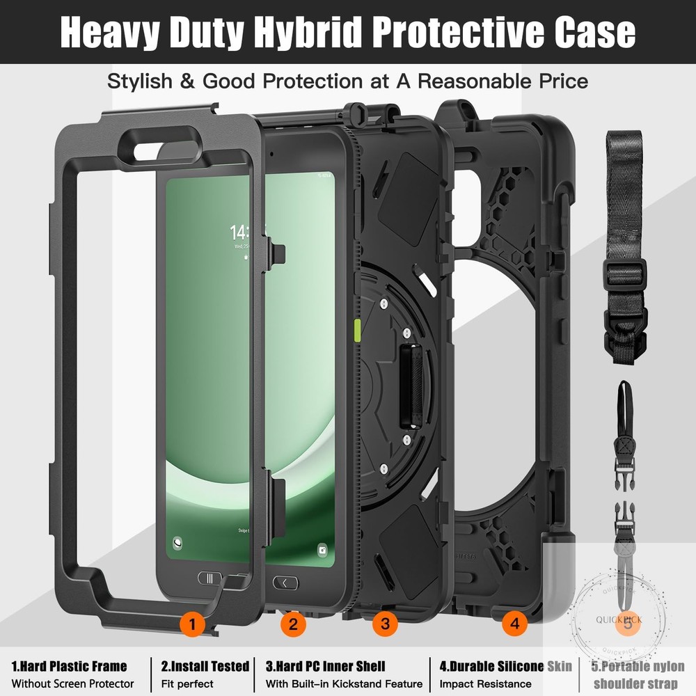 Samsung Galaxy Tab Active5/Active 3 8.0 Case, with 360 Stand, Handle Hand Strap