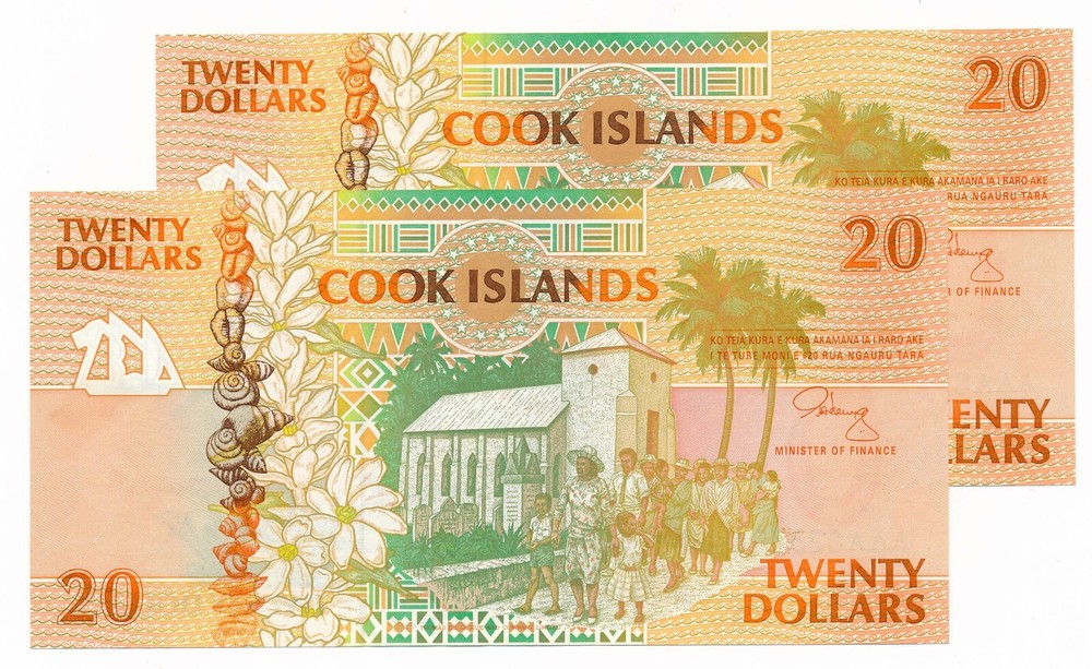 COOK ISLANDS 20 Dollars $20 ND (1992) P.9 /9a Unc Consecutive Pair (2 notes)