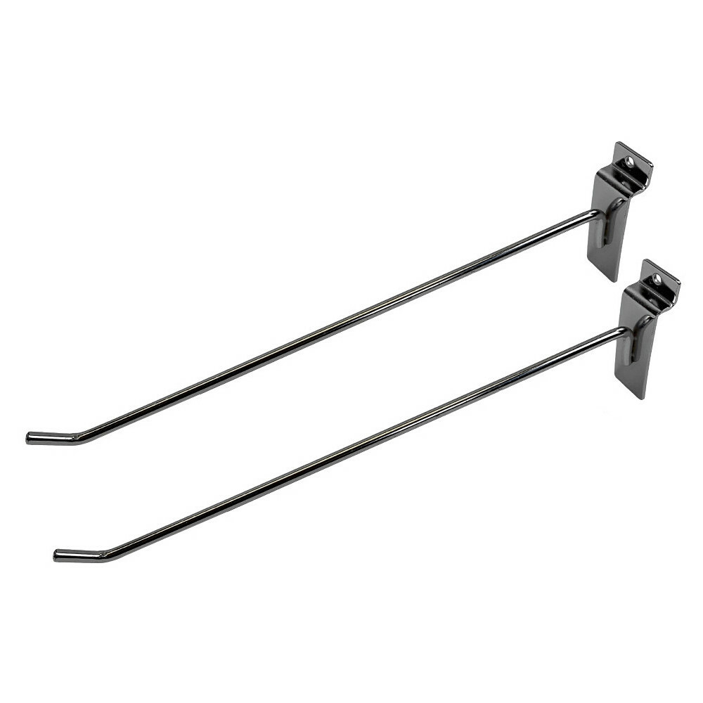 12" Slatwall Hook Panel Display Hooks, 1/4" Thickness Metal, Chrome - PACK 2