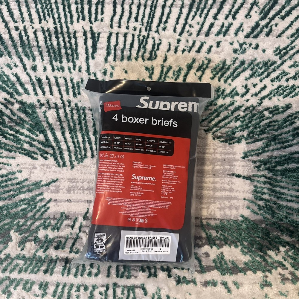 Supreme Hanes Boxer Briefs 4 Pack Black Large