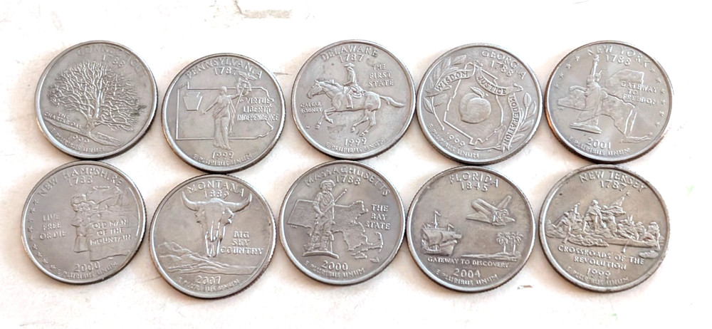 10 Different US State Quarters