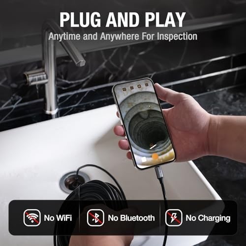 50FT USB-C Borescope Camera with Light for iPhone & Android - Waterproof Endosco