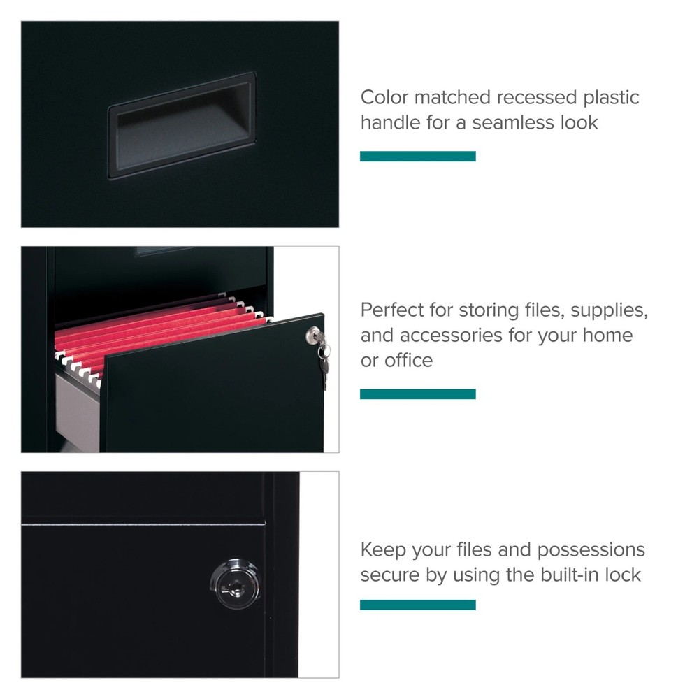 Space Solutions 18" Deep 2 Drawer Letter Width Vertical File Cabinet, Black