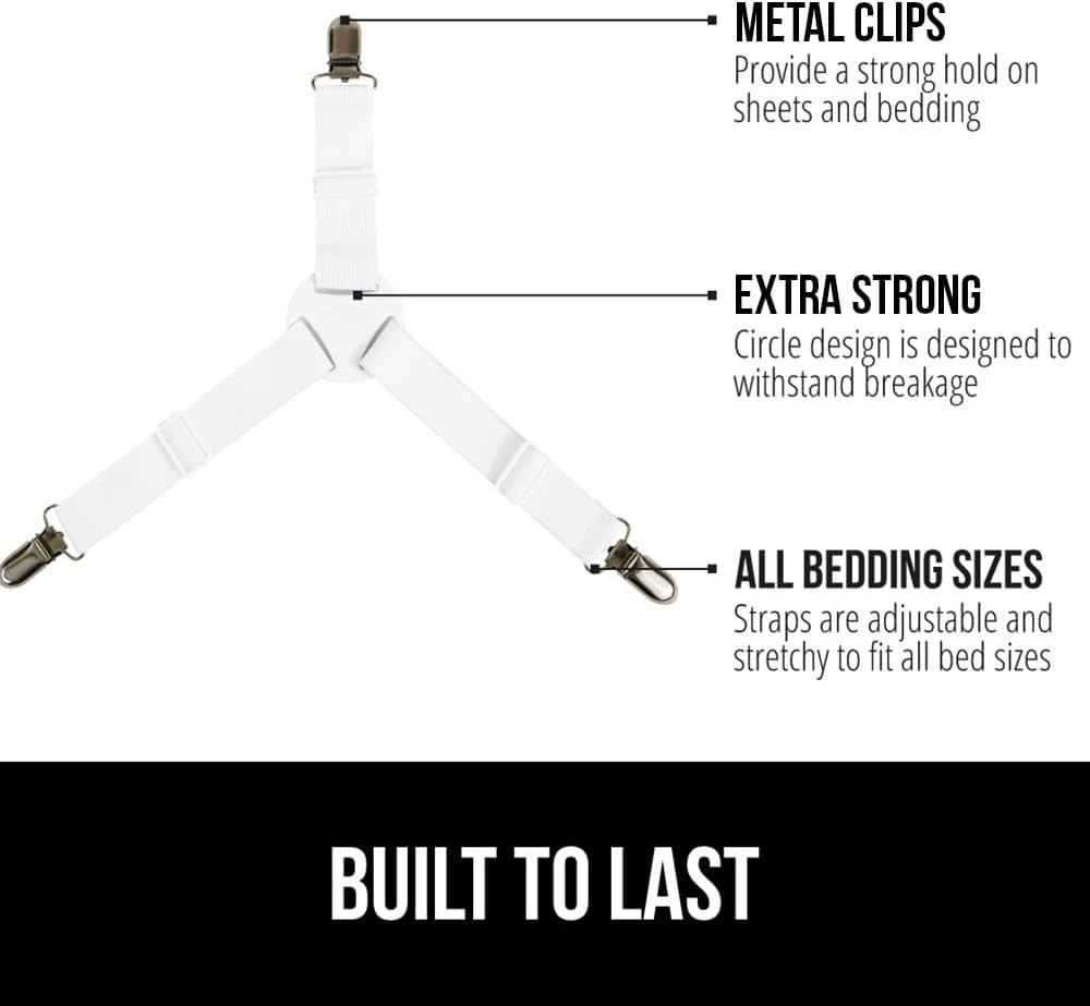GORILLA GRIP Patent Pending Bed Sheet Holders, Adjustable Elastic Fasteners with
