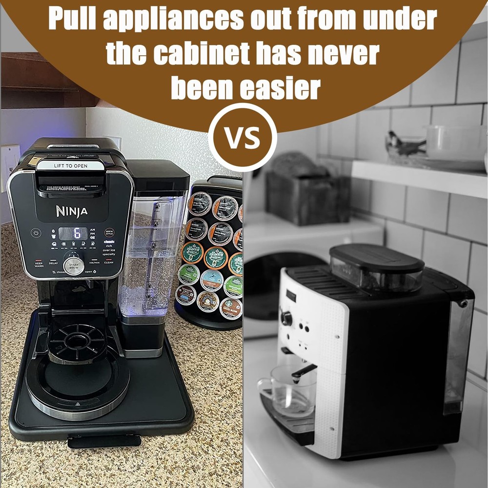Kitchen Appliance Sliding Tray Coffee Maker Caddy with Rolling Deep