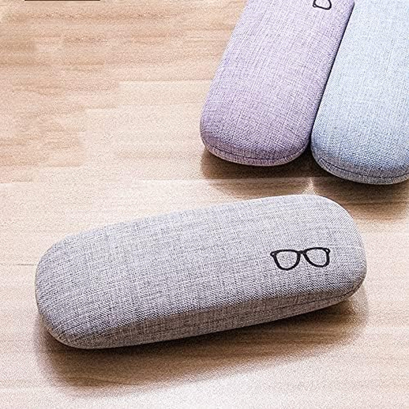 3Pack Hard Shell Eyeglasses Case Protector Linen Fabrics Large Glasses Case Conc