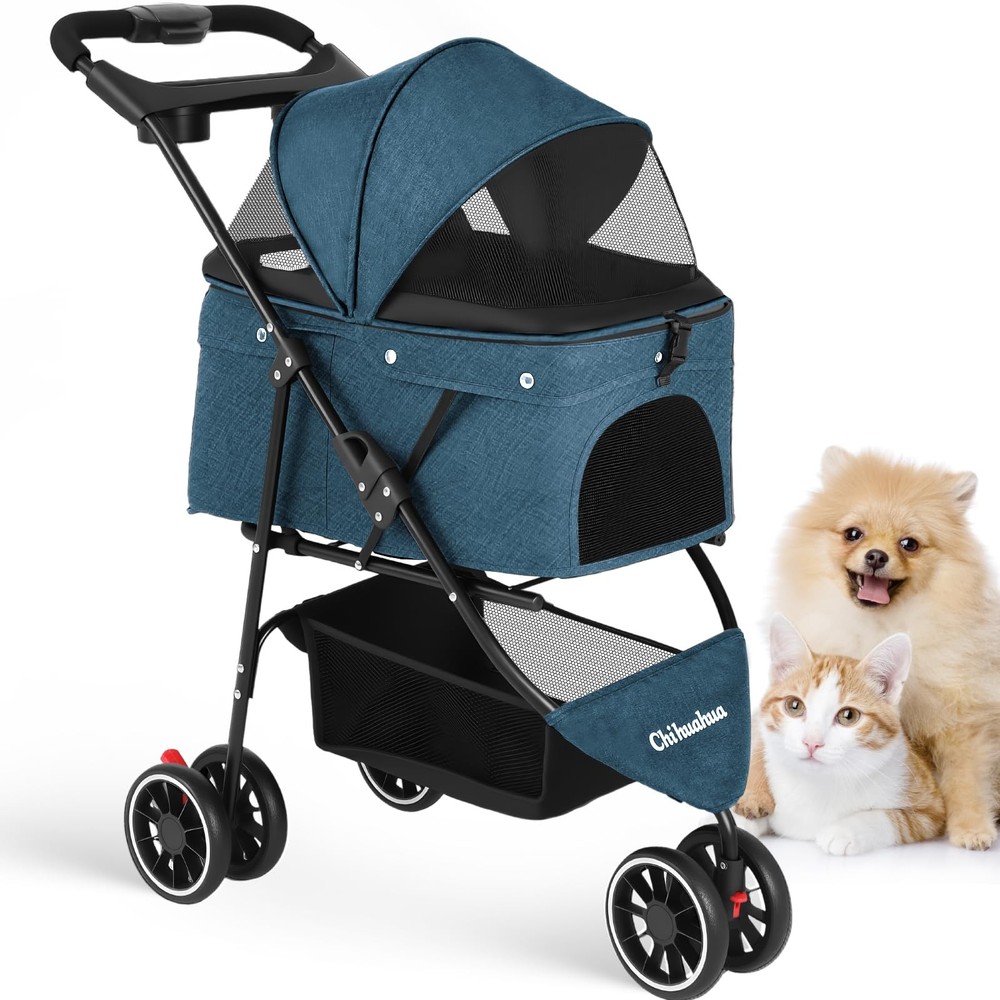 Pet Stroller,Dog Stroller for Small Medium Dogs Cats,3 Wheels,Foldable,with B...