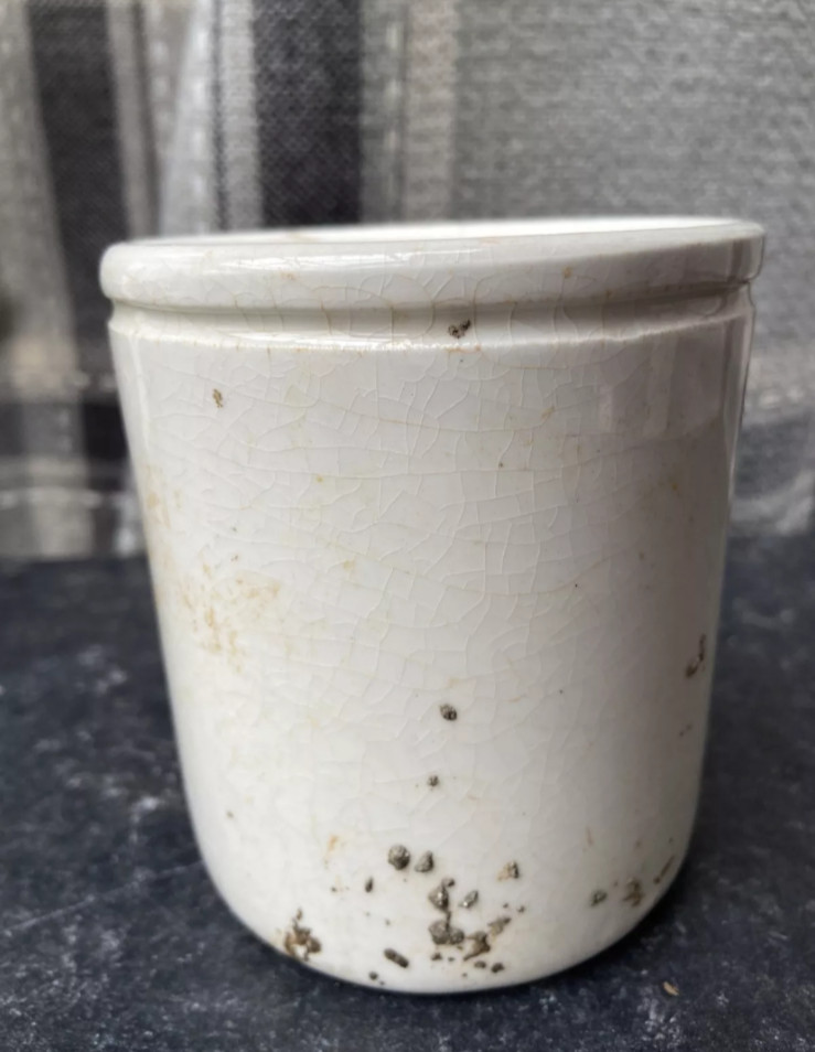 3 Old Ironstone Pots, Stained And Crazed