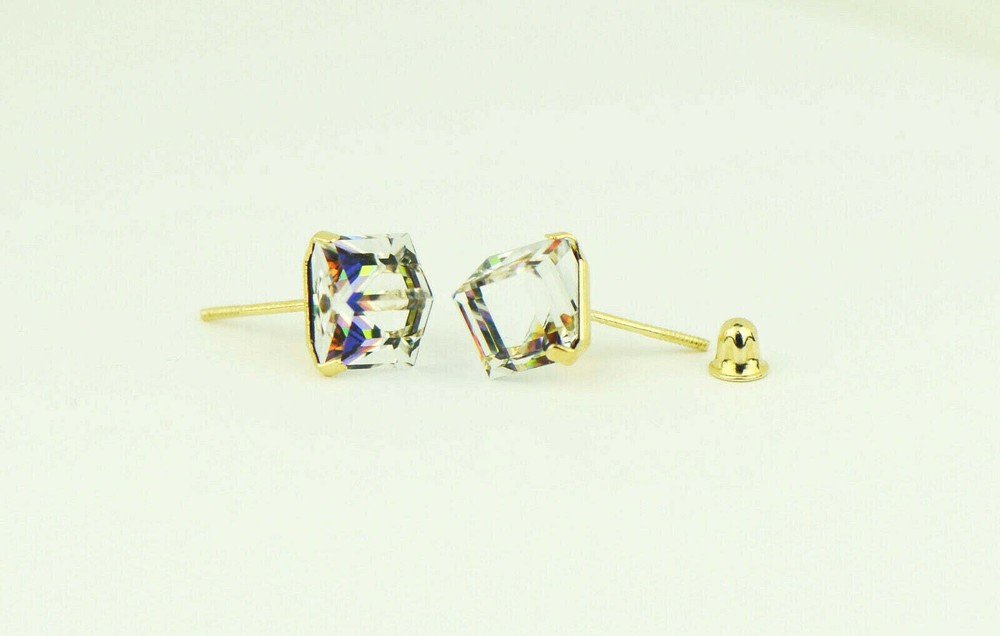 14k Yellow Gold Cube Tornasol Stud Earrings