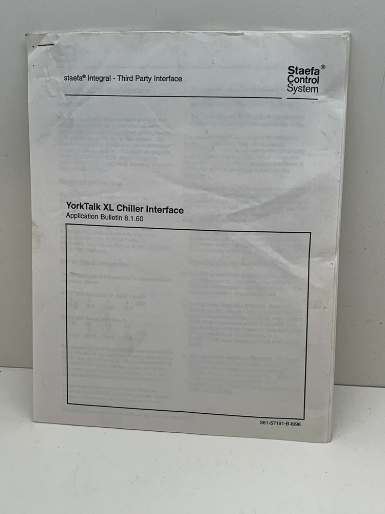 Staefa Control System YorkTalk XL Chiller Interface Application Bulletin Manual