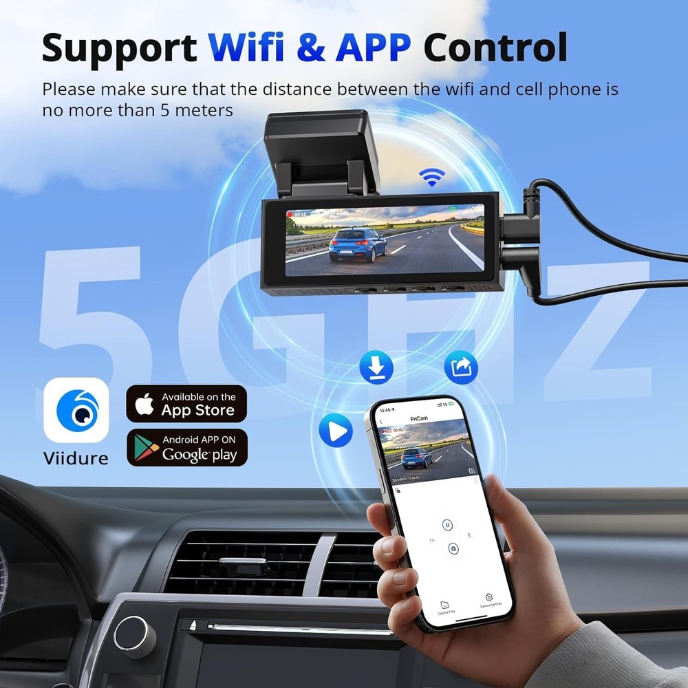 High-Resolution 4K Front & 2K Rear Dash Cam with G-Sensor & WiFi Technology