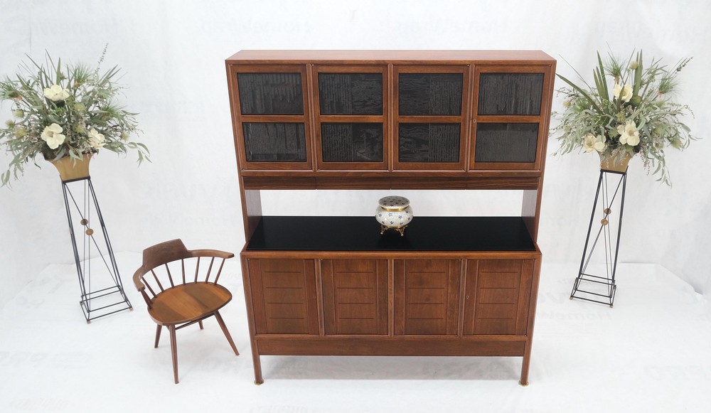 Dunbar Walnut Two Part Sideboard Credenza Breakfront Carved Slate Inserts MINT!