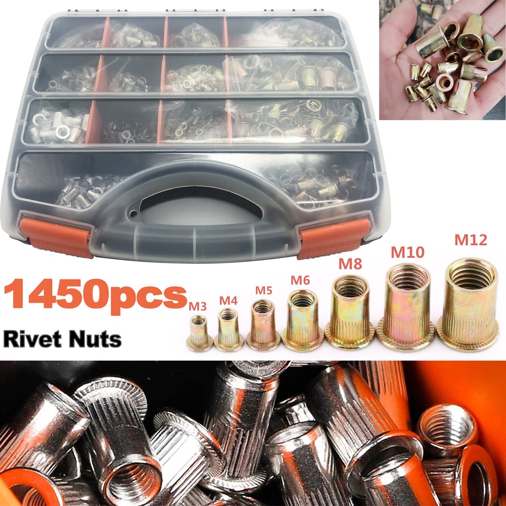1450PC Rivet Nuts - Rivnut Gun Nut Setter Thread Setting Nutsert Tool Metric/SAE