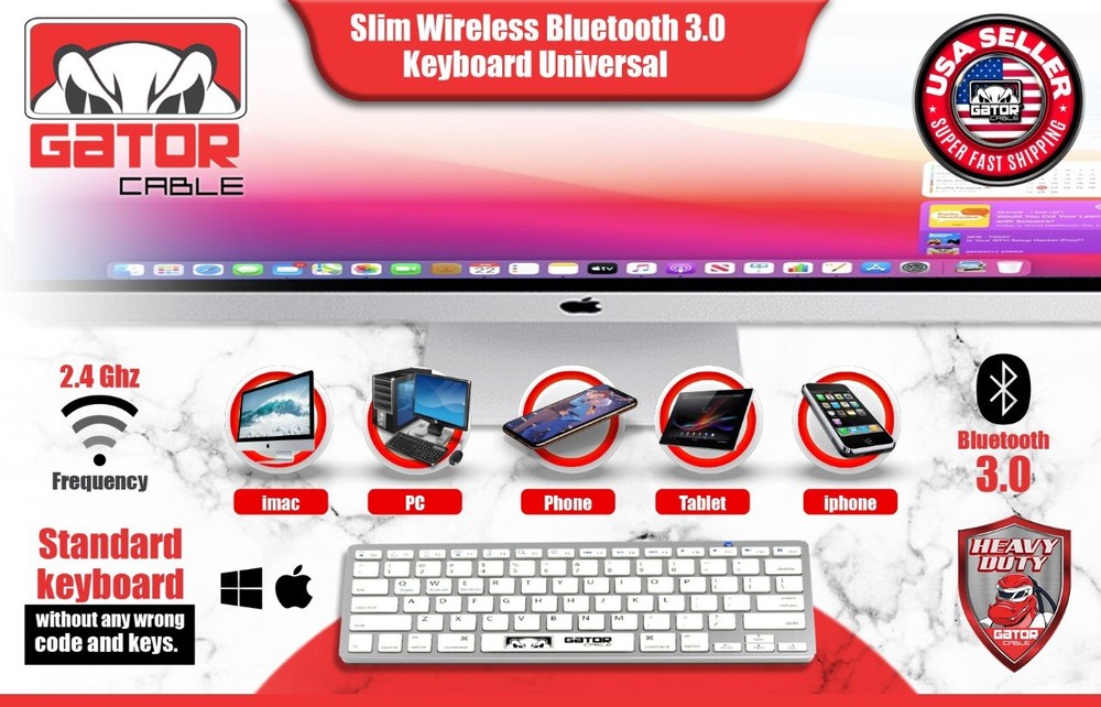 Wireless Bluetooth Keyboard For Windows PC Mac iOS Android iPhone Tablet Slim