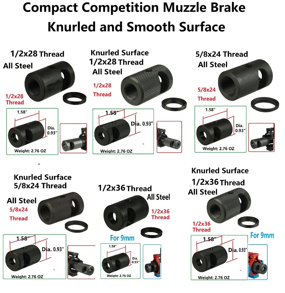 All Steel Compact Muzzle Brake Compensator Both Knurled and Smooth Finish