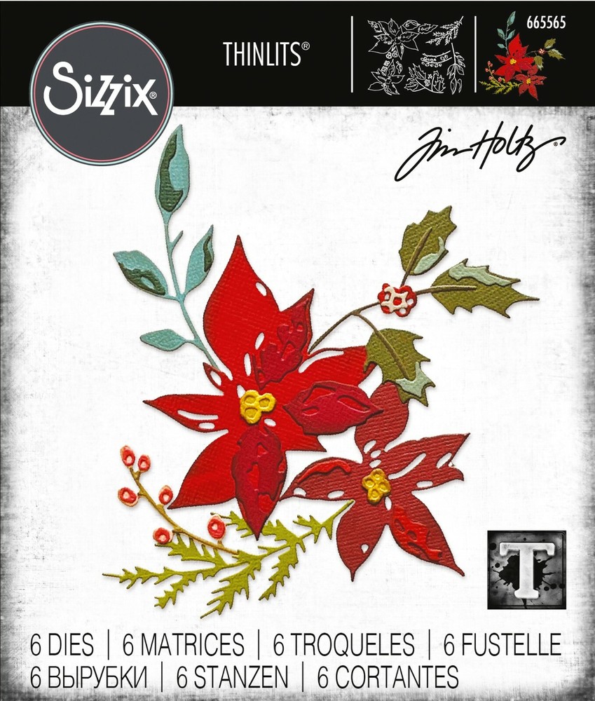New Retired Sizzix Thinlits Festive Bouquet 6pc #665565 Retail $21.99 Tim Holtz