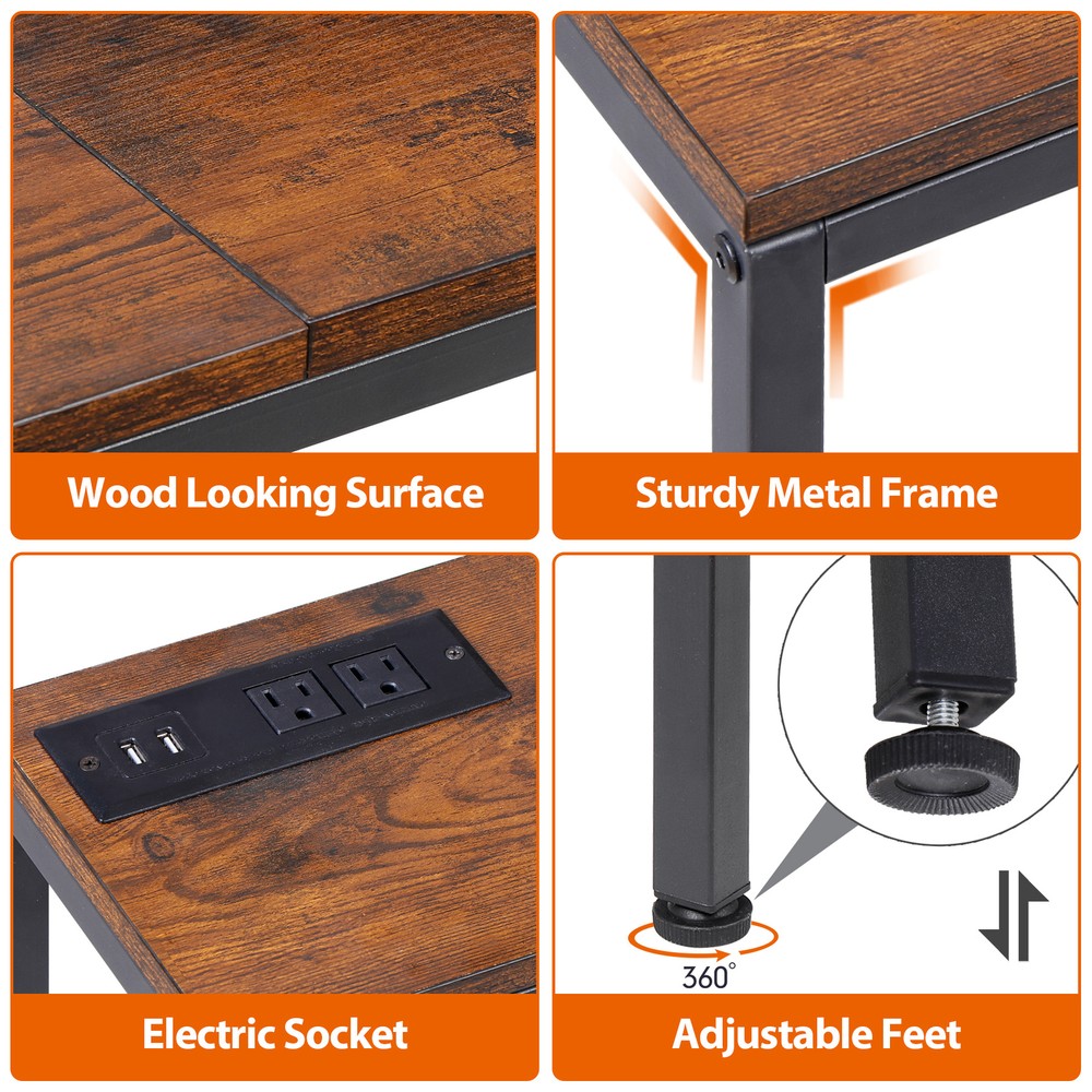 Sofa Table w/ Power Outlet 70.8'' Console Table Behind Couch Table Rustic Brown