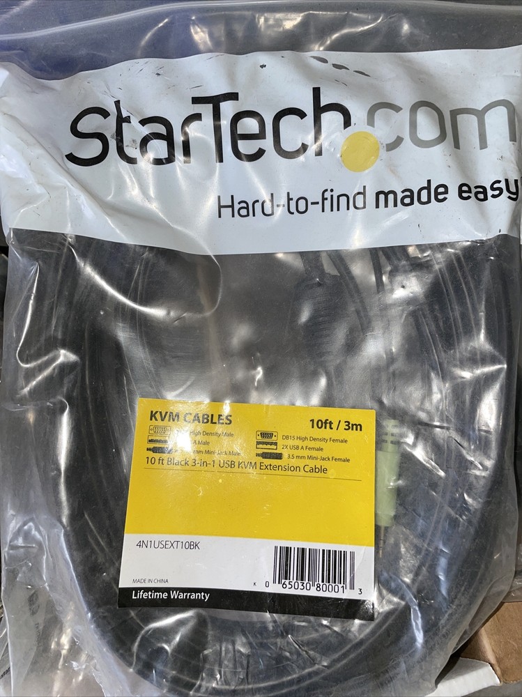 StarTech KVM Cable 10’ 4N1USEXT10BK 3-in-1 USB KVM Cable