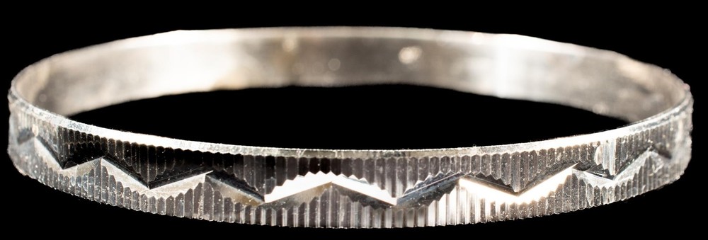 Sterling Silver Bangle Cut Stamped Wave Edge Design NEW