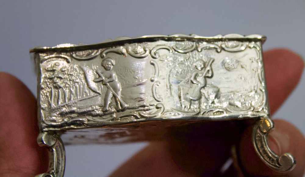 Solid silver antique Dutch decorative box dish pot