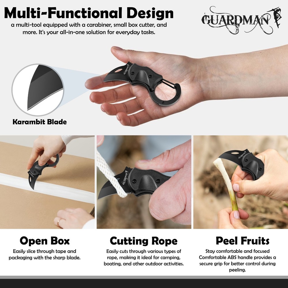 Small Pocket Carabiner Knife, Foldable Survival Karambit Mini Sharp Blade Clip