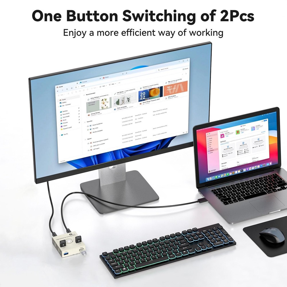 USB 3.0 Switch 2 Computers Sharing USB A 4 Port Switcher Sharing Keyboard and...