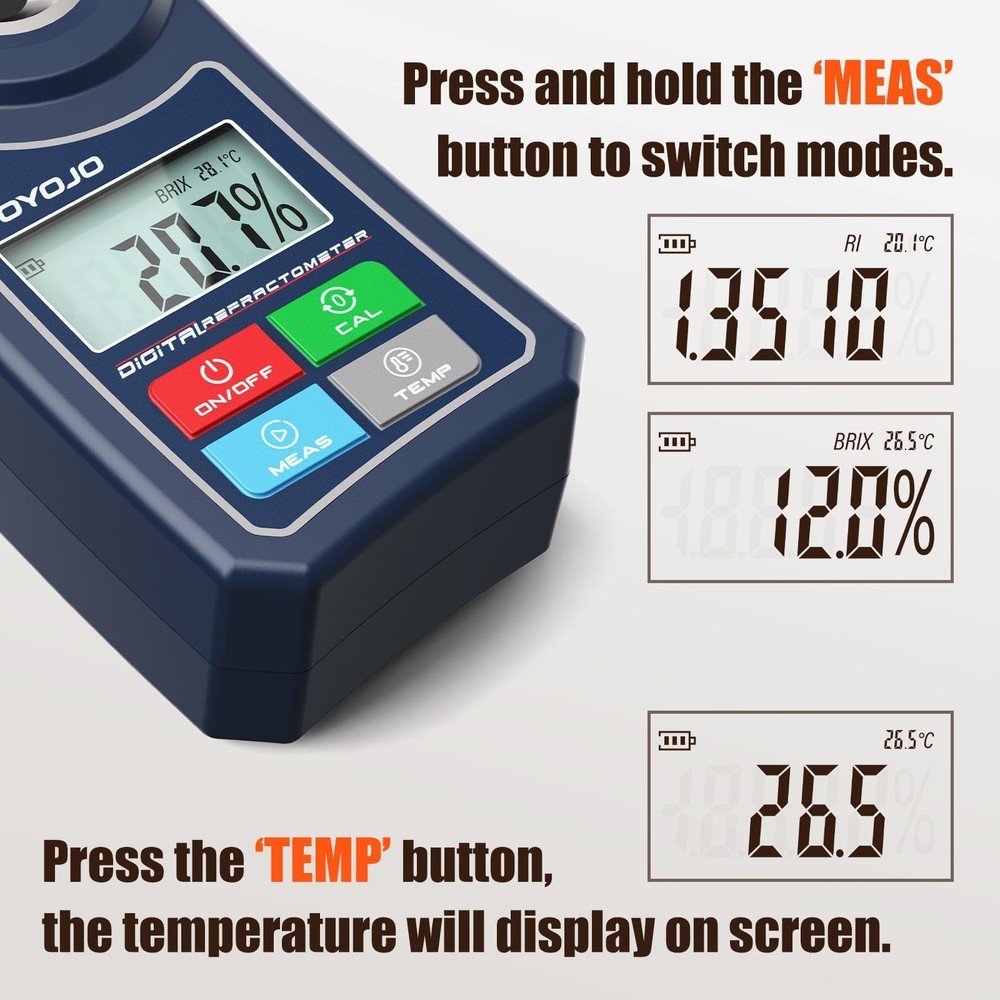 Digital Brix Refractometer 0-55% Range Meter ±0.5 Brix/1℃ Accuracy with Case