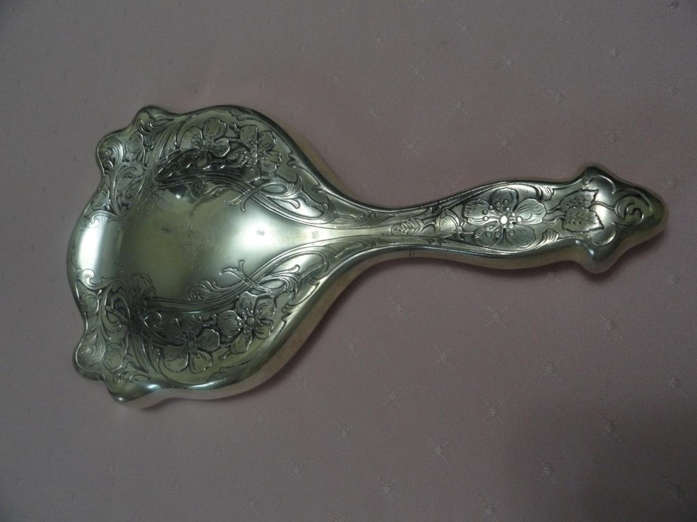 Vintage Handheld Vanity Mirror Silver Plated Art Deco Floral Pattern
