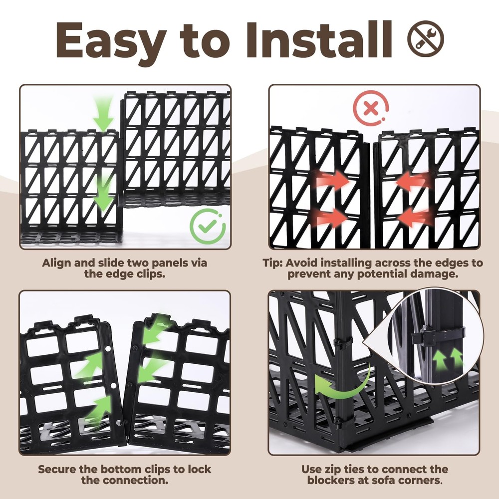 12 Pack Under Bed Blockers for Pets – Easy to Install Black Plastic Under Cou...