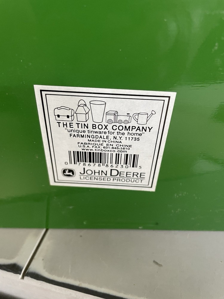 John Deere Tin Caddy Box Wooden Handle Tool Utensil Compartments