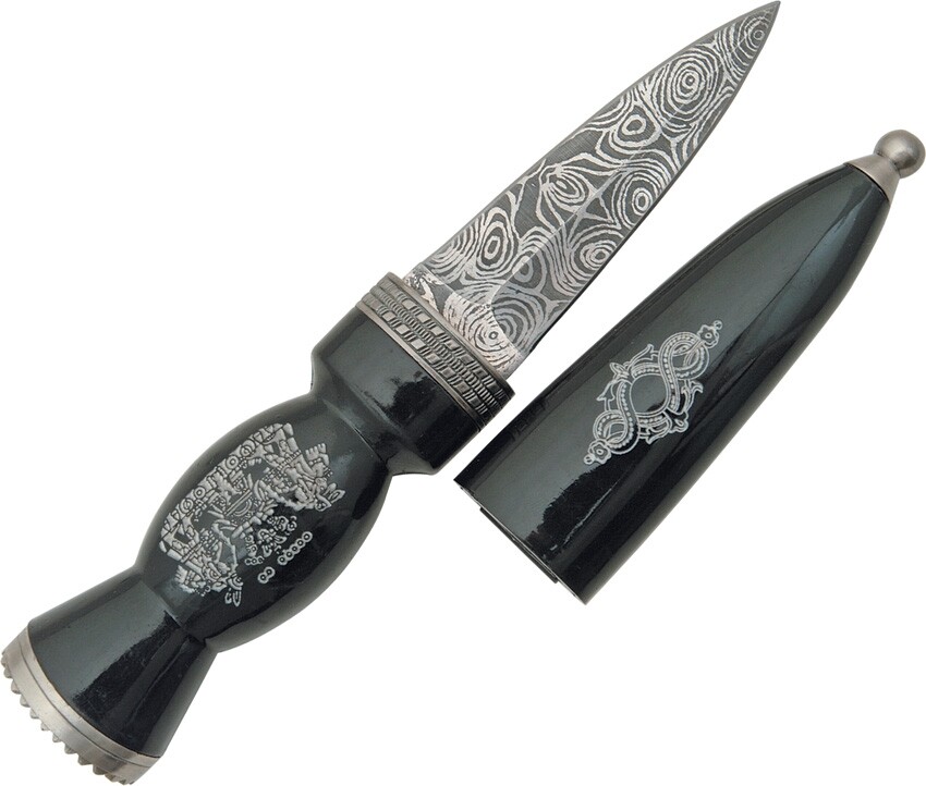 Scottish Dirk 3.5" Stainless Double Edge Blade Black Composition Sculpted Handle
