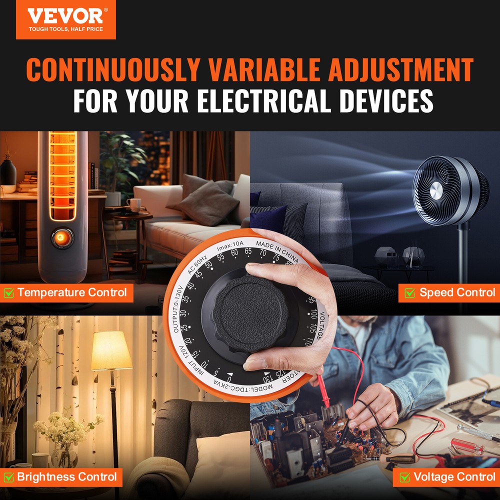 VEVOR 20Amp Variac Transformer Variable AC Voltage Regulator 2000VA 0-130V