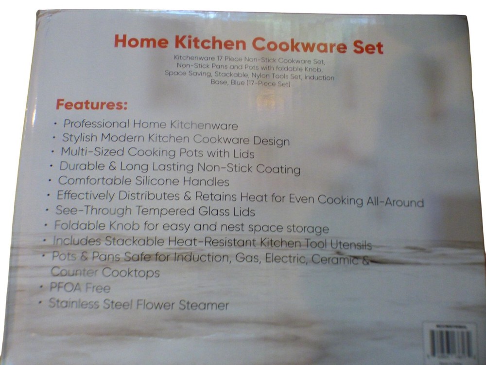 NutriChef Kitchenware 17-pc Non-Stick Space Saving Cookware Set, Blue