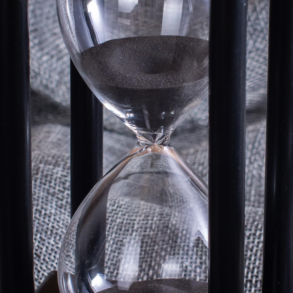 Hourglass Timer with Black Sand, 15 Minute Wooden Frame Sand Timer, Creative Han