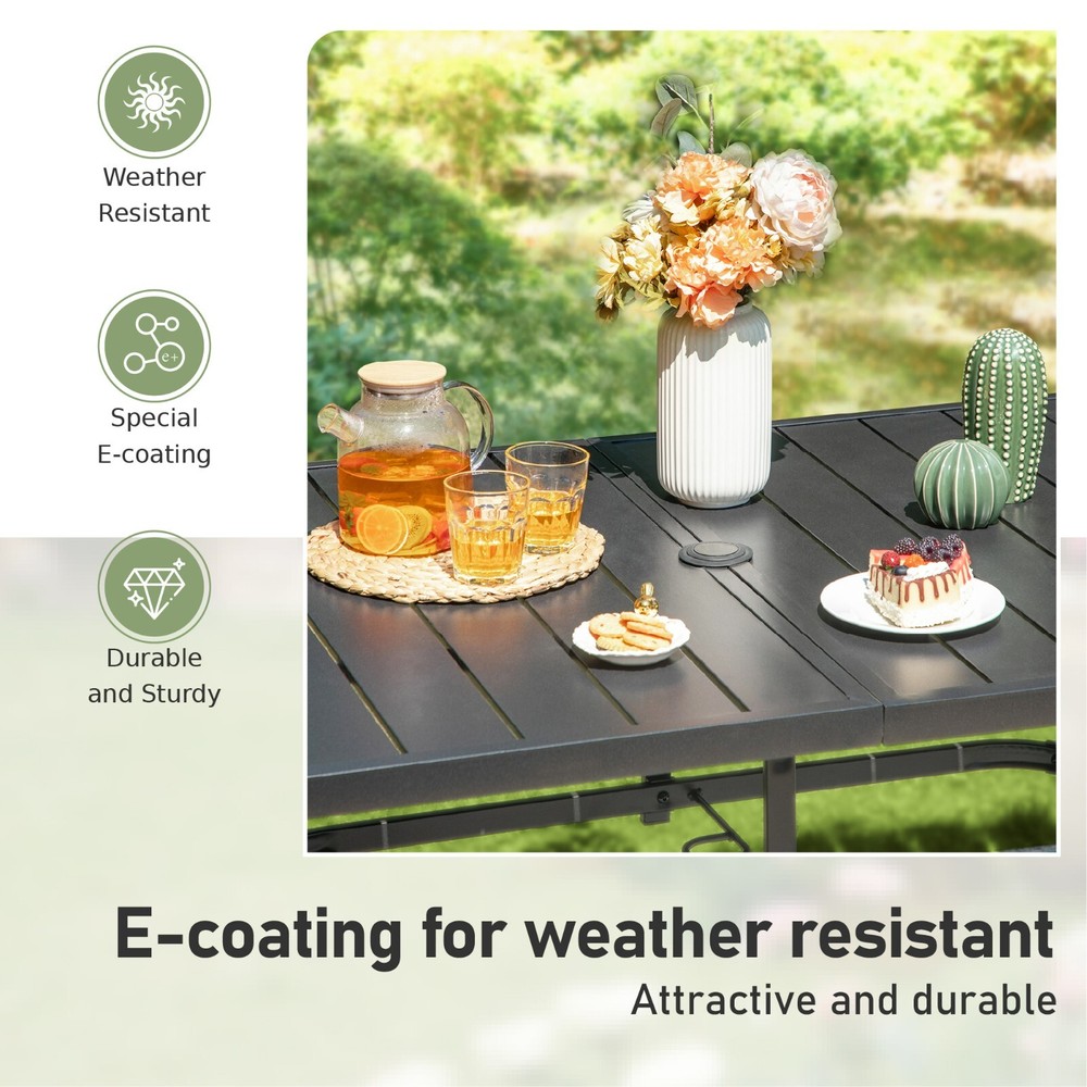 7-Piece Patio Dining Set 59" Rectangle Dining Table with 6 Wicker Armchairs