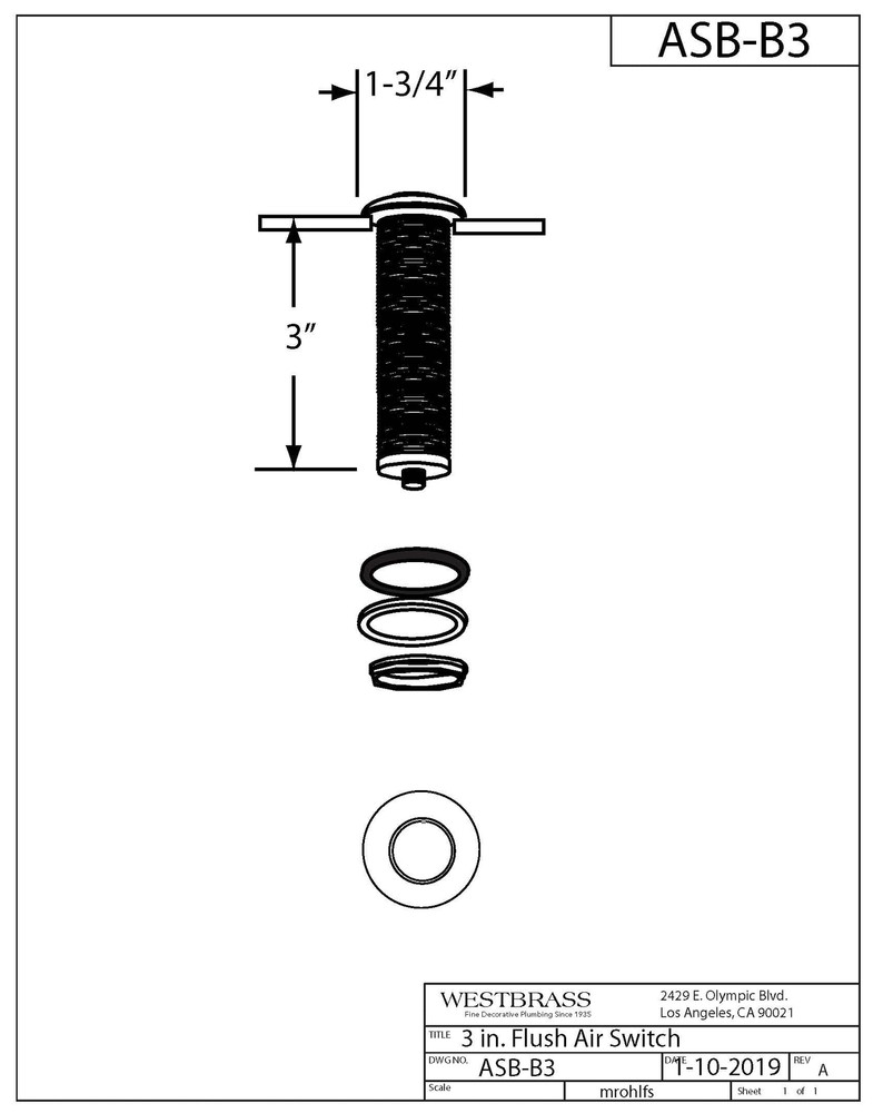 Replacement Disposal Air Switch Trim Polished Chrome Asbb326