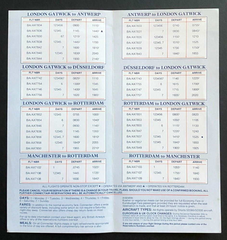 Connectair Timetable Effective May 29, 1988