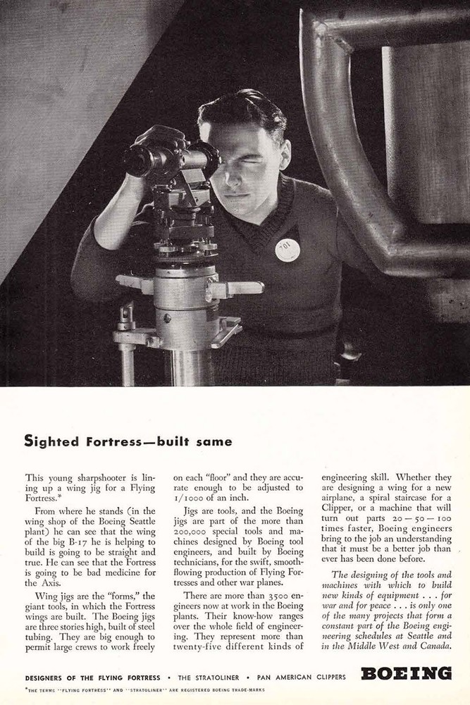 1942 Boeing: Sighted Fortress Vintage Print Ad