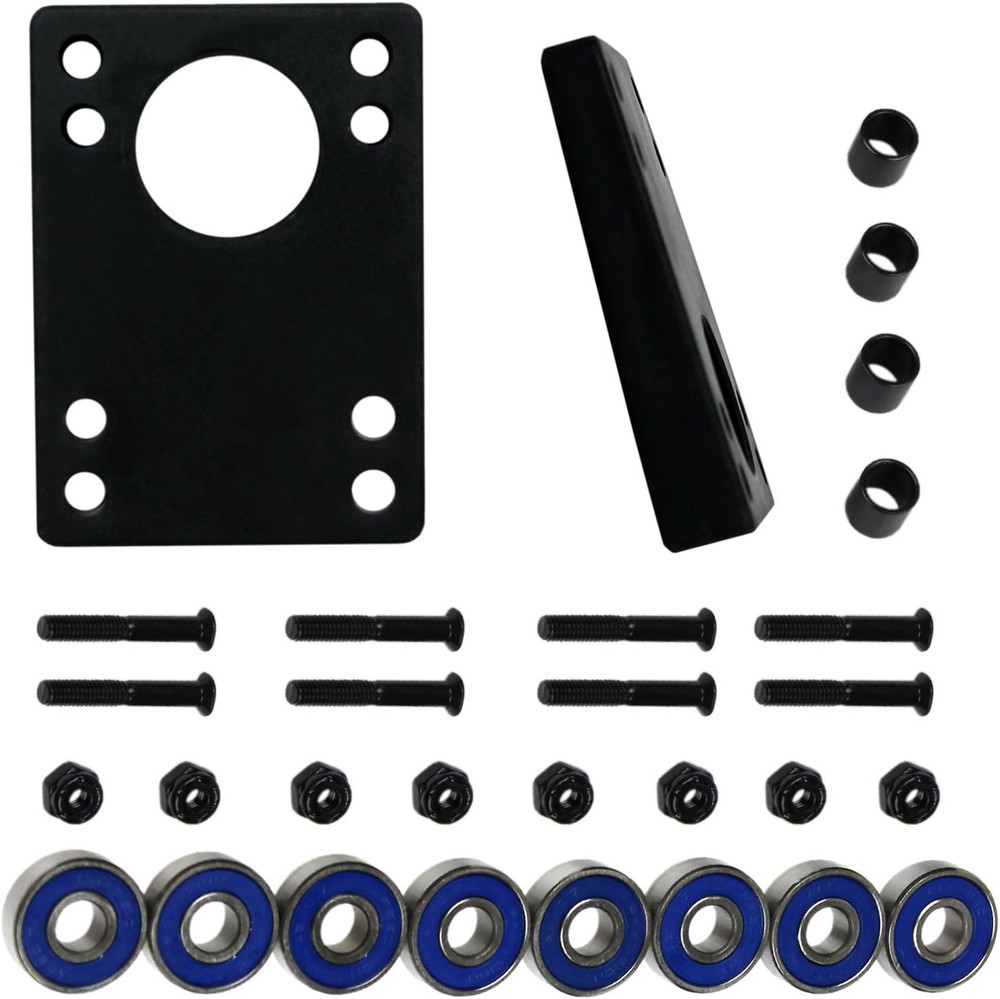 Longboard Refresh Kit - ABEC 7 Bearings, Angled Risers, 1.5" Hardware, Spacers