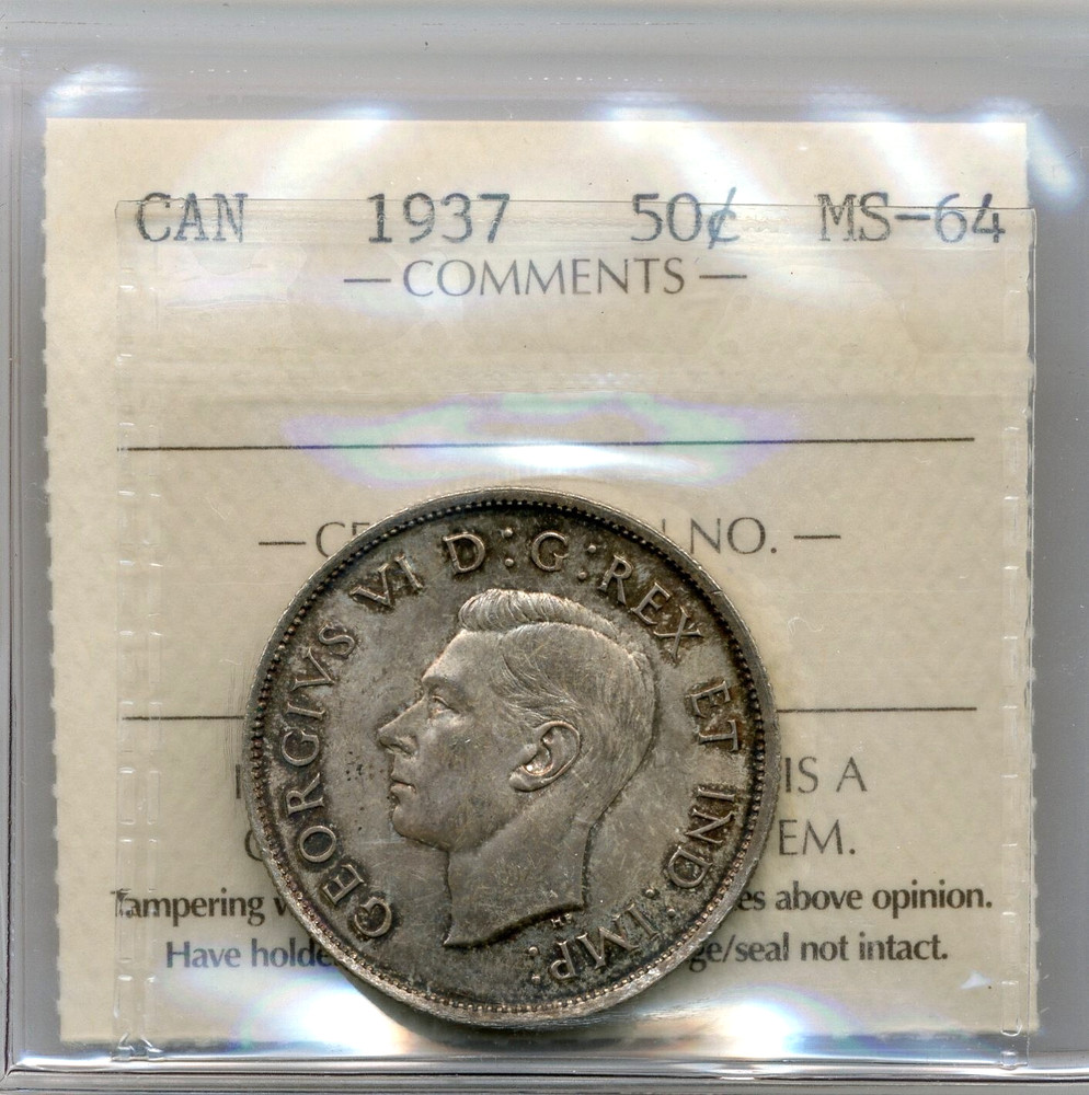 1937 Canada 50 Cents - Choice Uncirculated, ICCS MS64