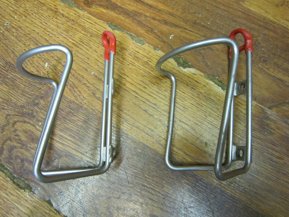 VINTAGE BLACKBURN WATER BOTTLE CAGE SET (2) - SILVER & RED