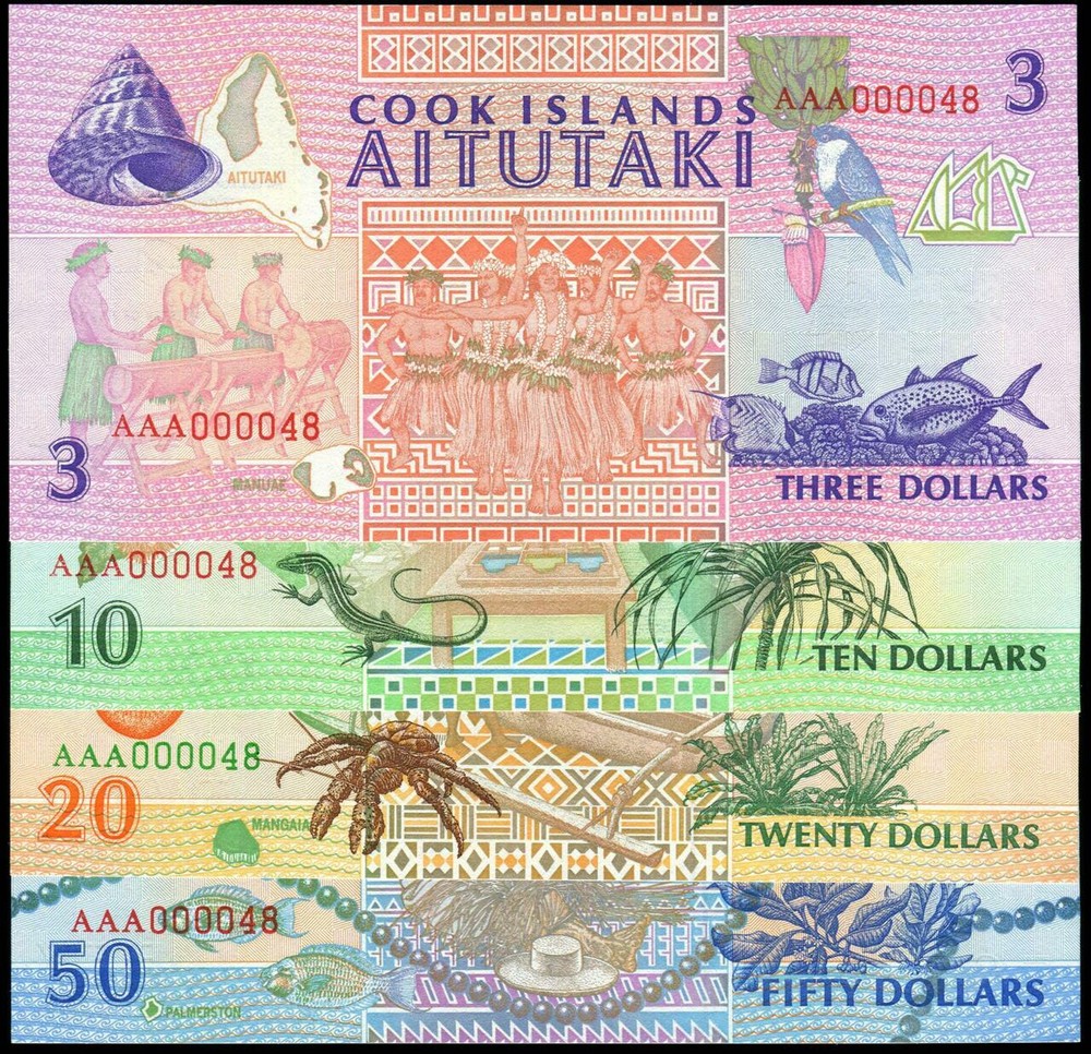 Cook Islands - $3 $10 $20 $50 Note Set - First Prefix - Serial #48 - Uncircul...