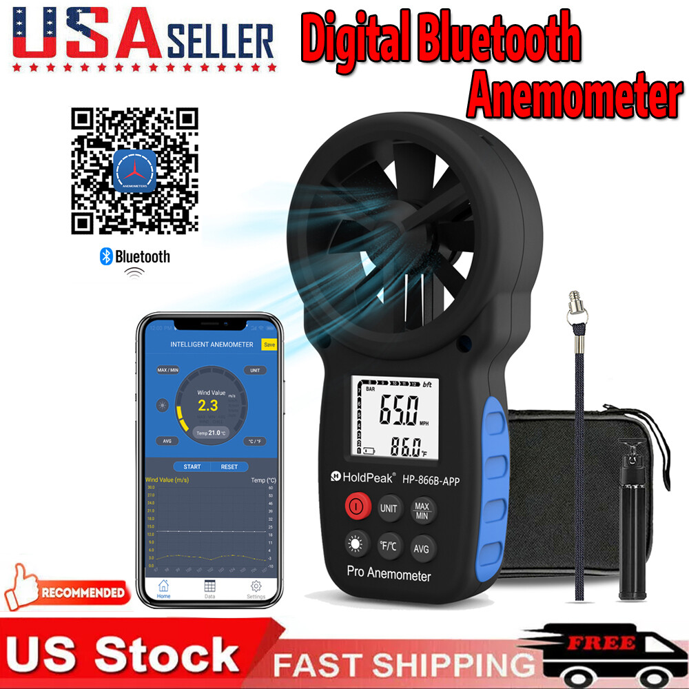 Handheld Anemometer Bluetooth Digital Wireless Wind Speed Gauge Meter CFM