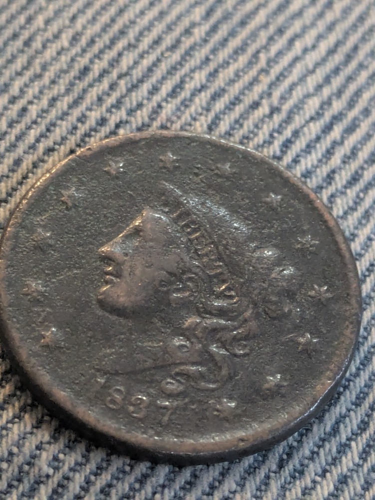 1837 Coronet Head Large Cent Great Details Corroded