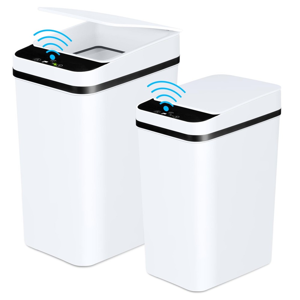 Bathroom Trash Cans With Lid 2 Pack Touchless Automatic Motion Sensor 2.2 Gal